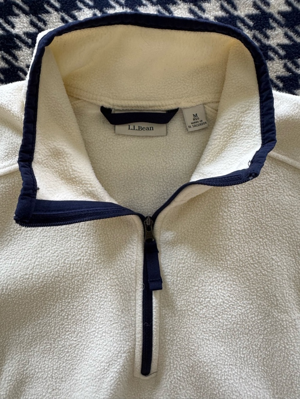 L.L.Bean Cream Fleece Quarter-Zip with Navy Trim